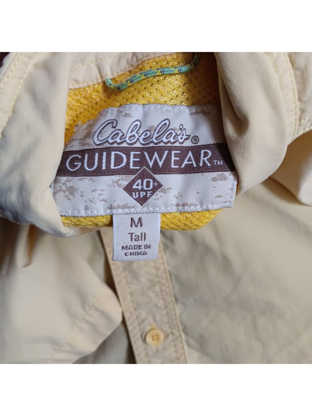 Mens Cabela's Guide Wear Medium Tall MT Fishing Shirt Yellow UPF 40